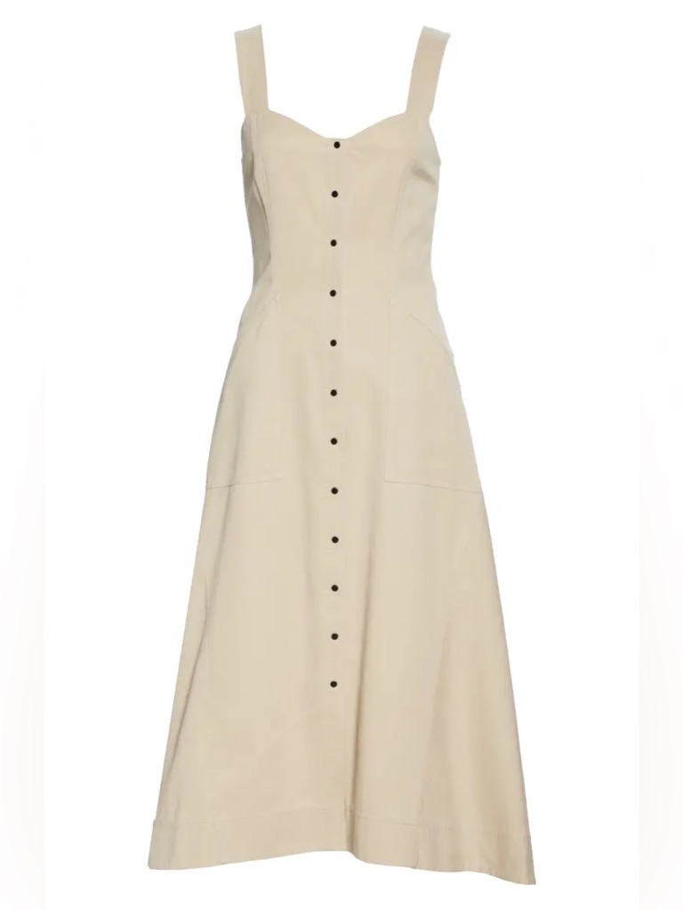 A.L.C. Varelli Midi Sundress Size 10 Khaki Beige Button Front Sturdy Twill
